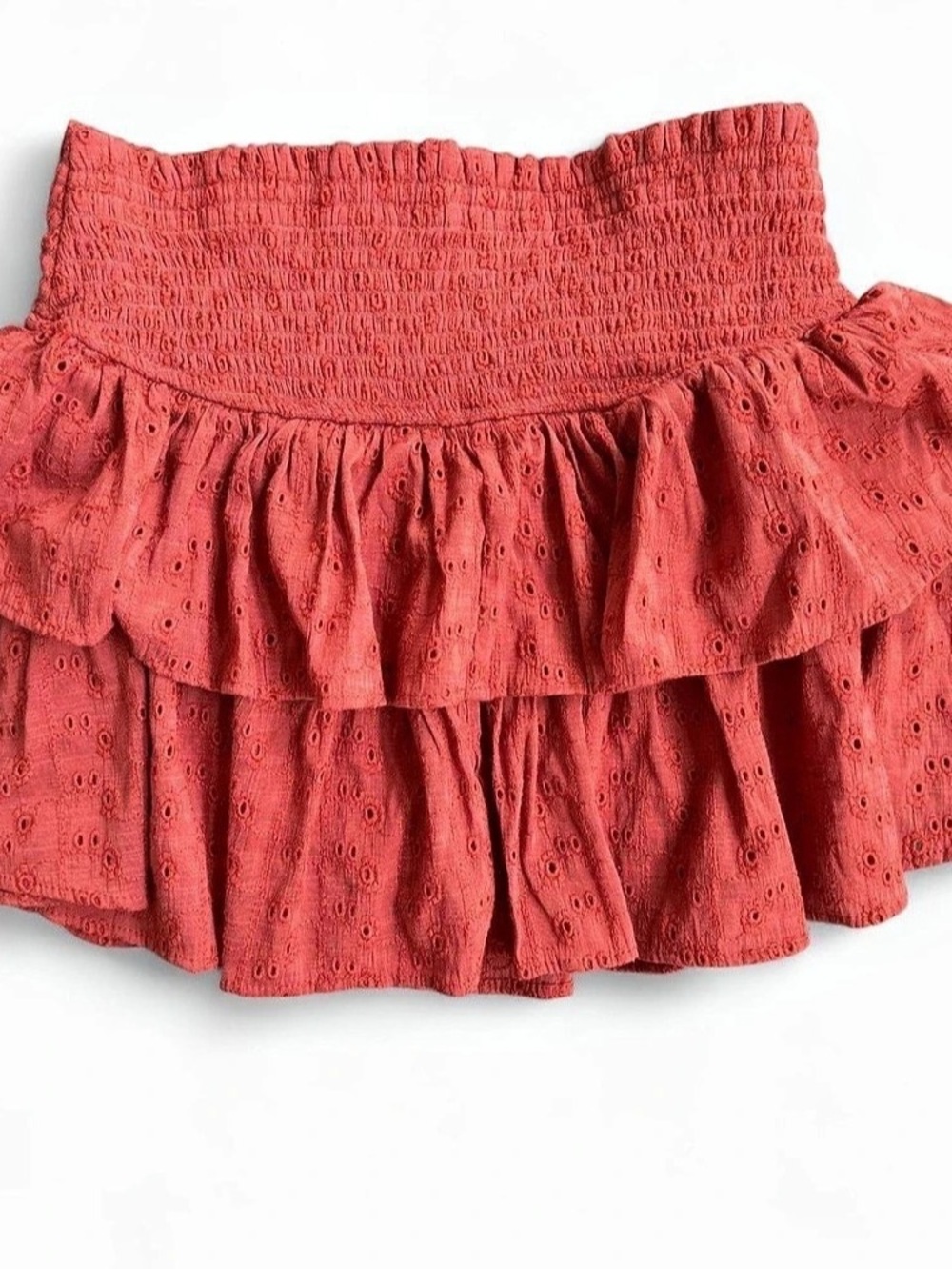 Altar’d State Rust Eyelet Tiered Ruffle Skort Smocked Waist Size S